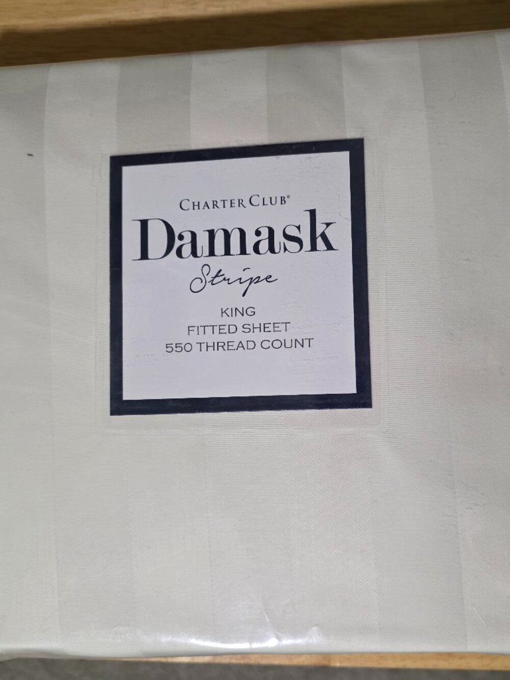 Charter Club Damask Stripe King Fitted Sheet 550 Thread Count